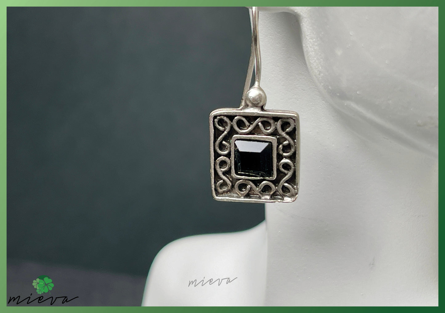 Vintage Square Filigree Earrings - Jet Black