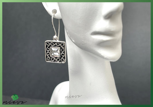 Vintage Square Filigree Earrings - Clear Crystal