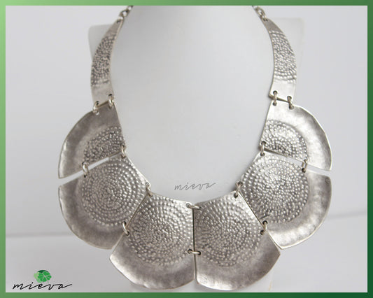 Contemporary Hammered Silver-Toned Collar Necklace