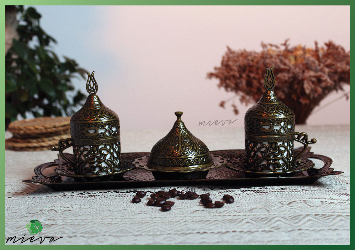 Elegant Vintage-Style Coffee Set with Intricate Metalwork - Gold