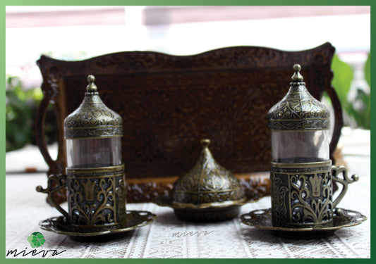 Traditional Ornamental Tea Set with Lavish Metal Artwork - Gold