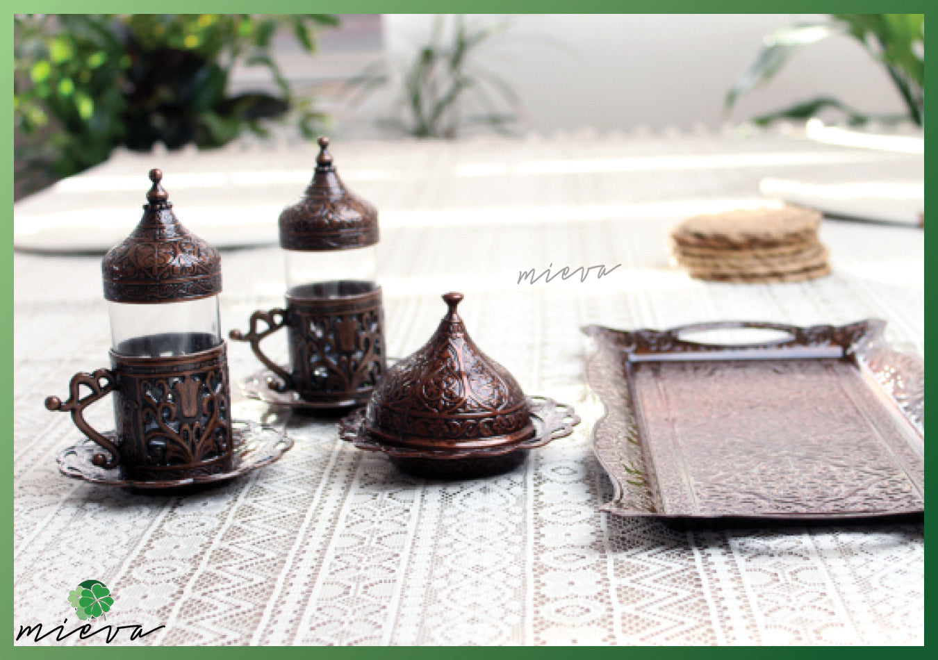 Traditional Ornamental Tea Set with Lavish Metal Artwork - Bronze