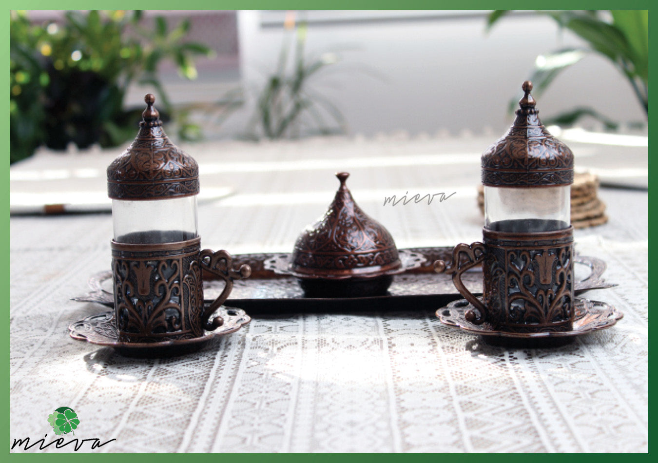 Traditional Ornamental Tea Set with Lavish Metal Artwork - Bronze