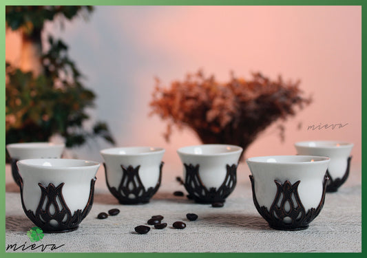 Artisanal Black & White Coffee Cup Set (6 Pieces)