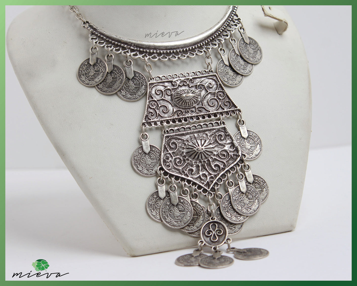 Antique Coin Cascade Silver Statement Necklace