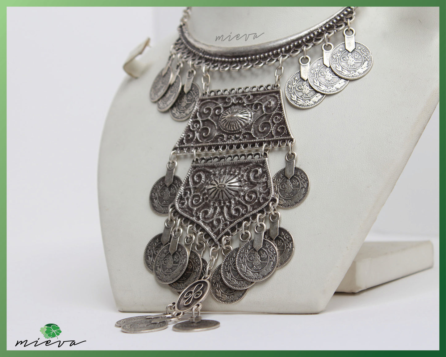 Antique Coin Cascade Silver Statement Necklace