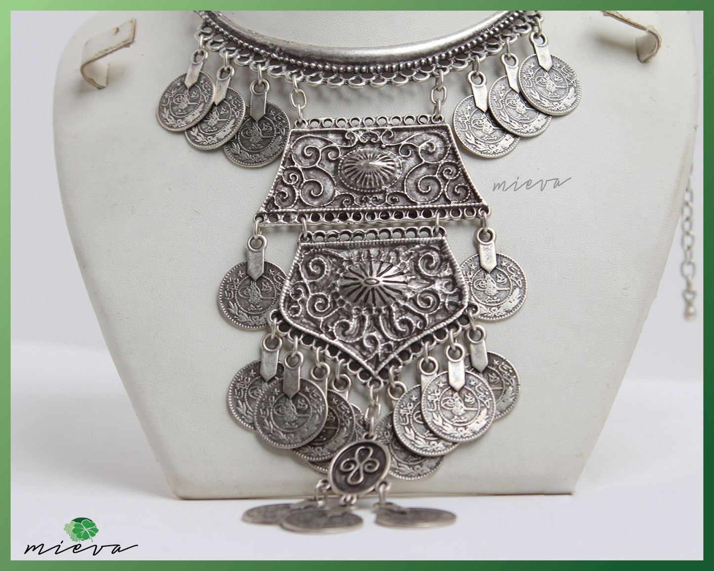 Antique Coin Cascade Silver Statement Necklace