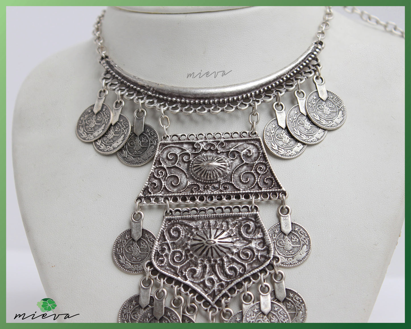 Antique Coin Cascade Silver Statement Necklace