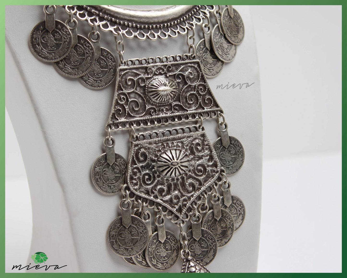 Antique Coin Cascade Silver Statement Necklace