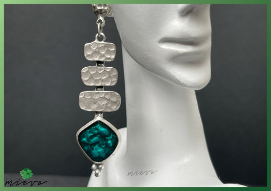 Cascade Elegance Collection - Textured Silver Drop Earrings - Aquatic Gleam