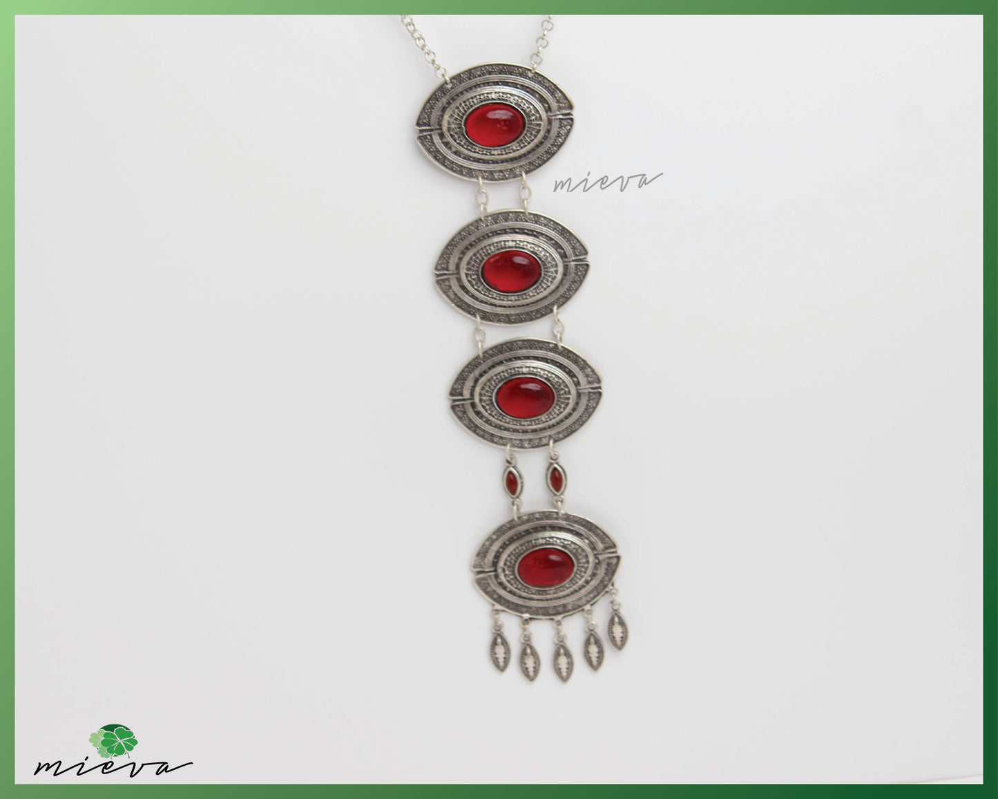 Bohemian Elegance Red Stone Silver-Toned Pendant Necklace