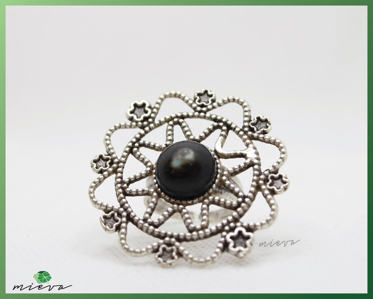 Vintage Ornate Silver Ring with Black Stone Centerpiece