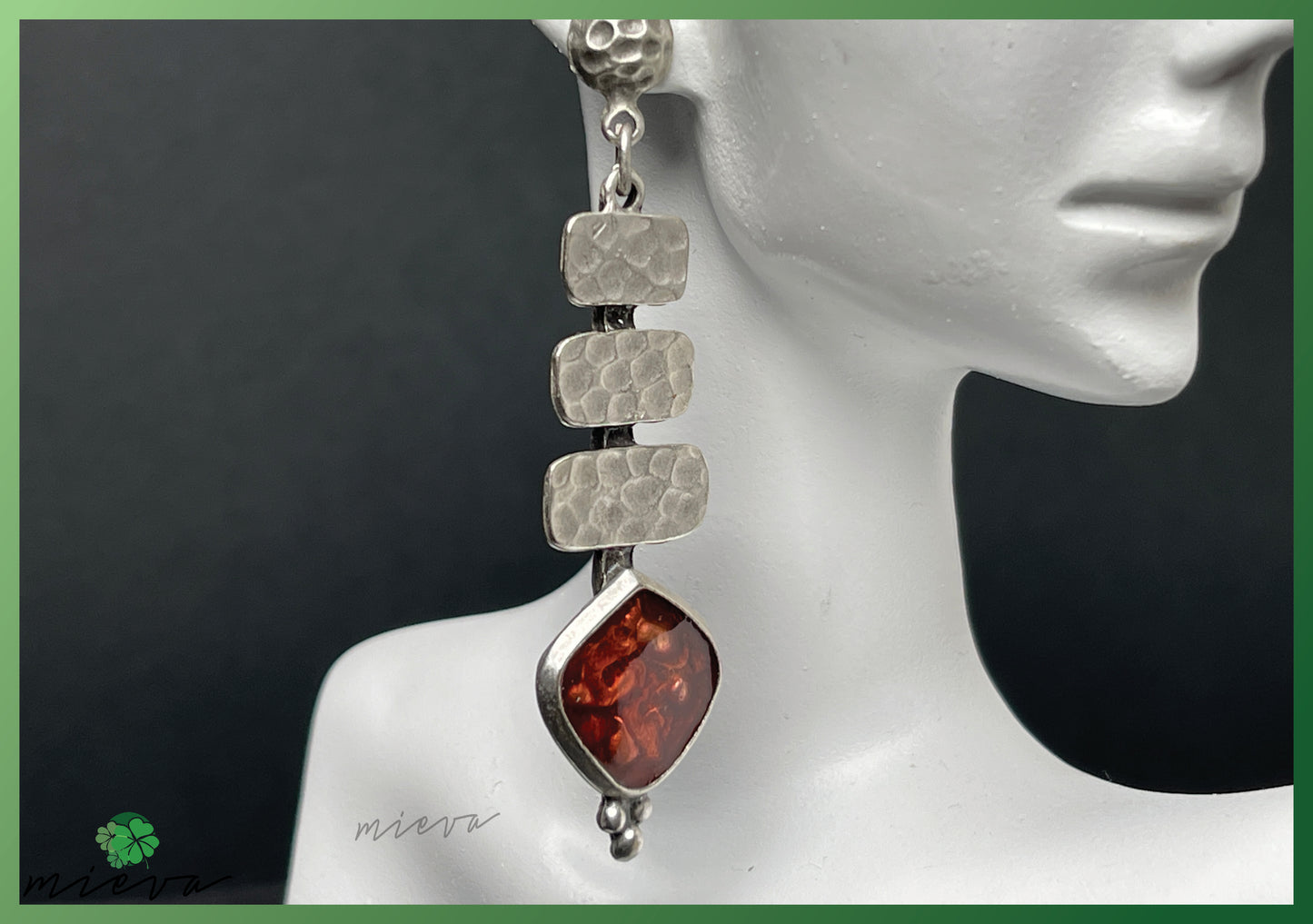 Cascade Elegance Collection - Textured Silver Drop Earrings - Amber Warmth