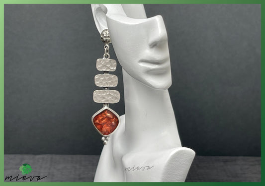 Cascade Elegance Collection - Textured Silver Drop Earrings - Amber Warmth