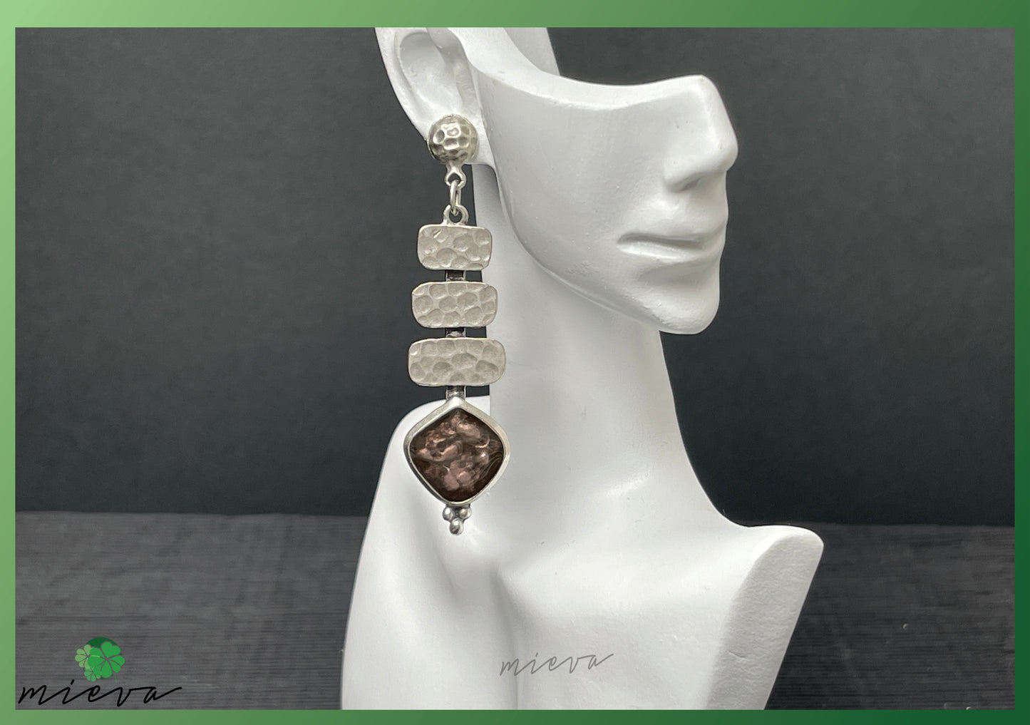 Cascade Elegance Collection - Textured Silver Drop Earrings - Copper Reflection