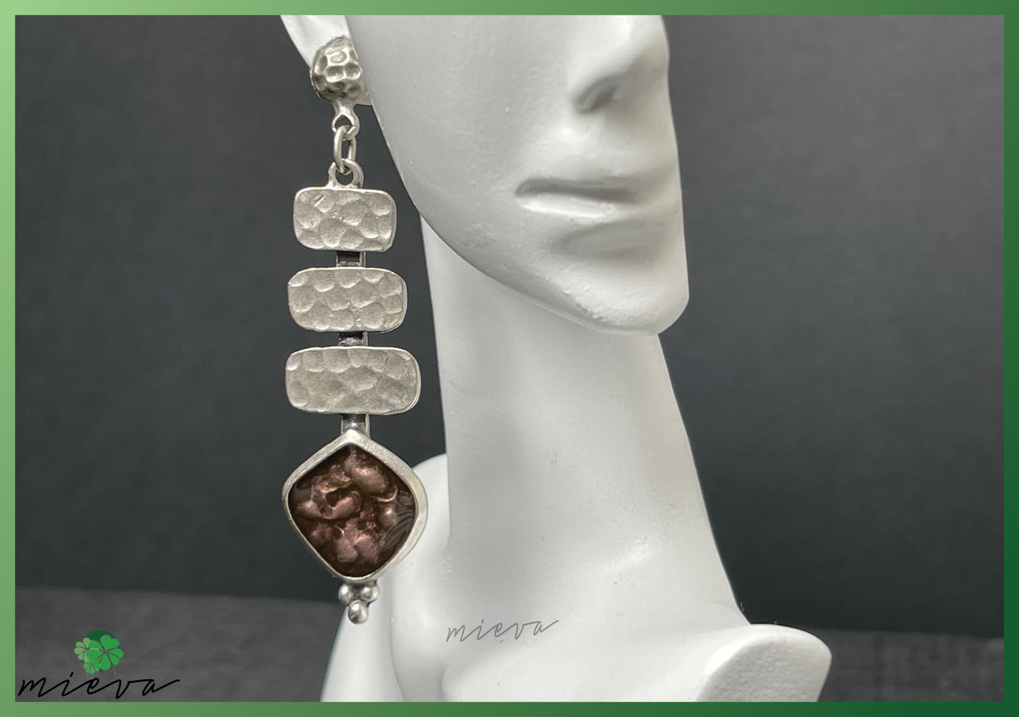 Cascade Elegance Collection - Textured Silver Drop Earrings - Copper Reflection