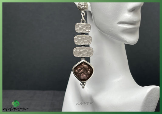 Cascade Elegance Collection - Textured Silver Drop Earrings - Copper Reflection