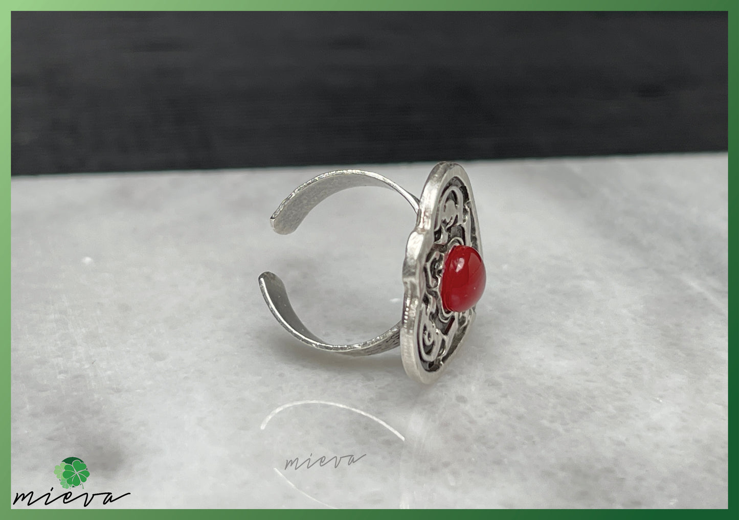 Gothic Filigree Heart Ring - Ruby Red