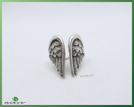 Vintage-Inspired Silver Angel Wings Adjustable Ring