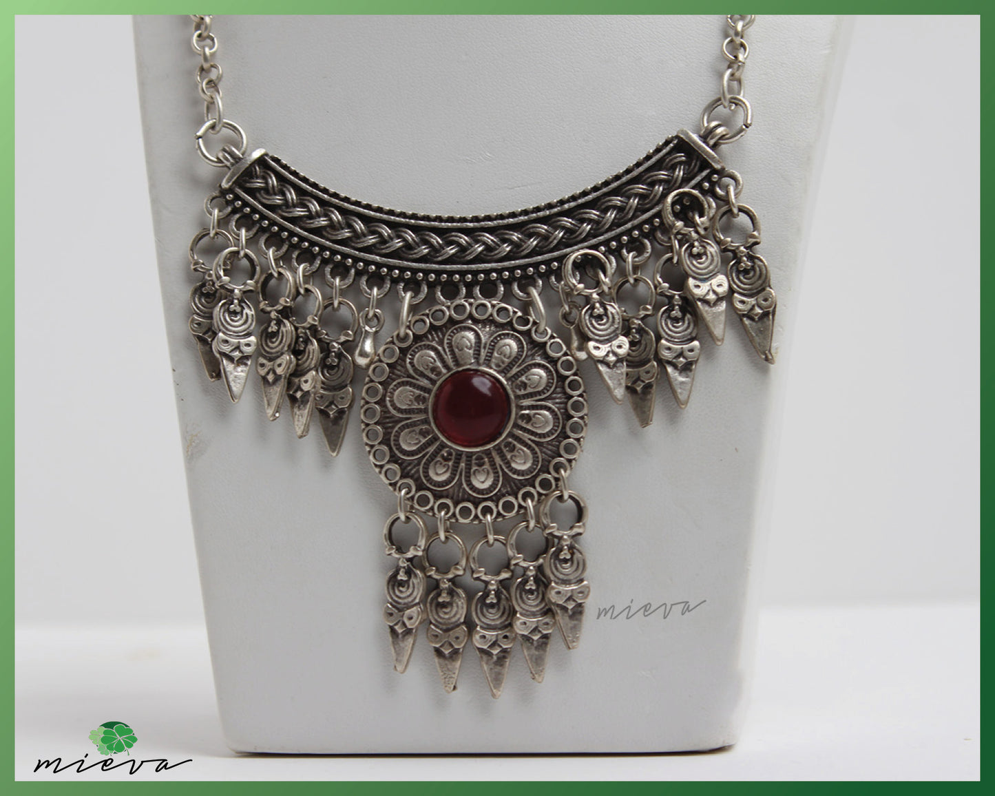 Bohemian Red Jewel Crescent Bib Necklace