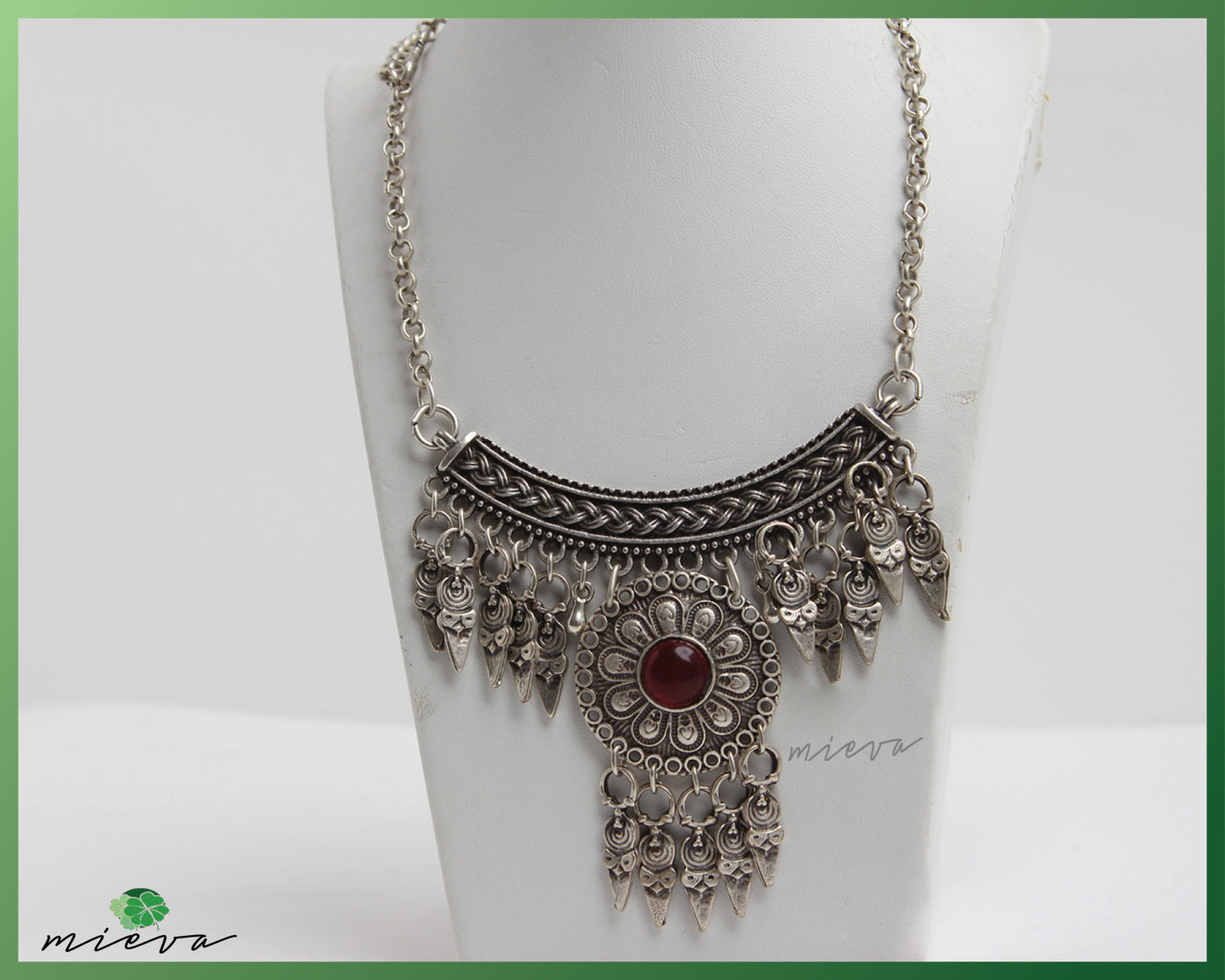 Bohemian Red Jewel Crescent Bib Necklace