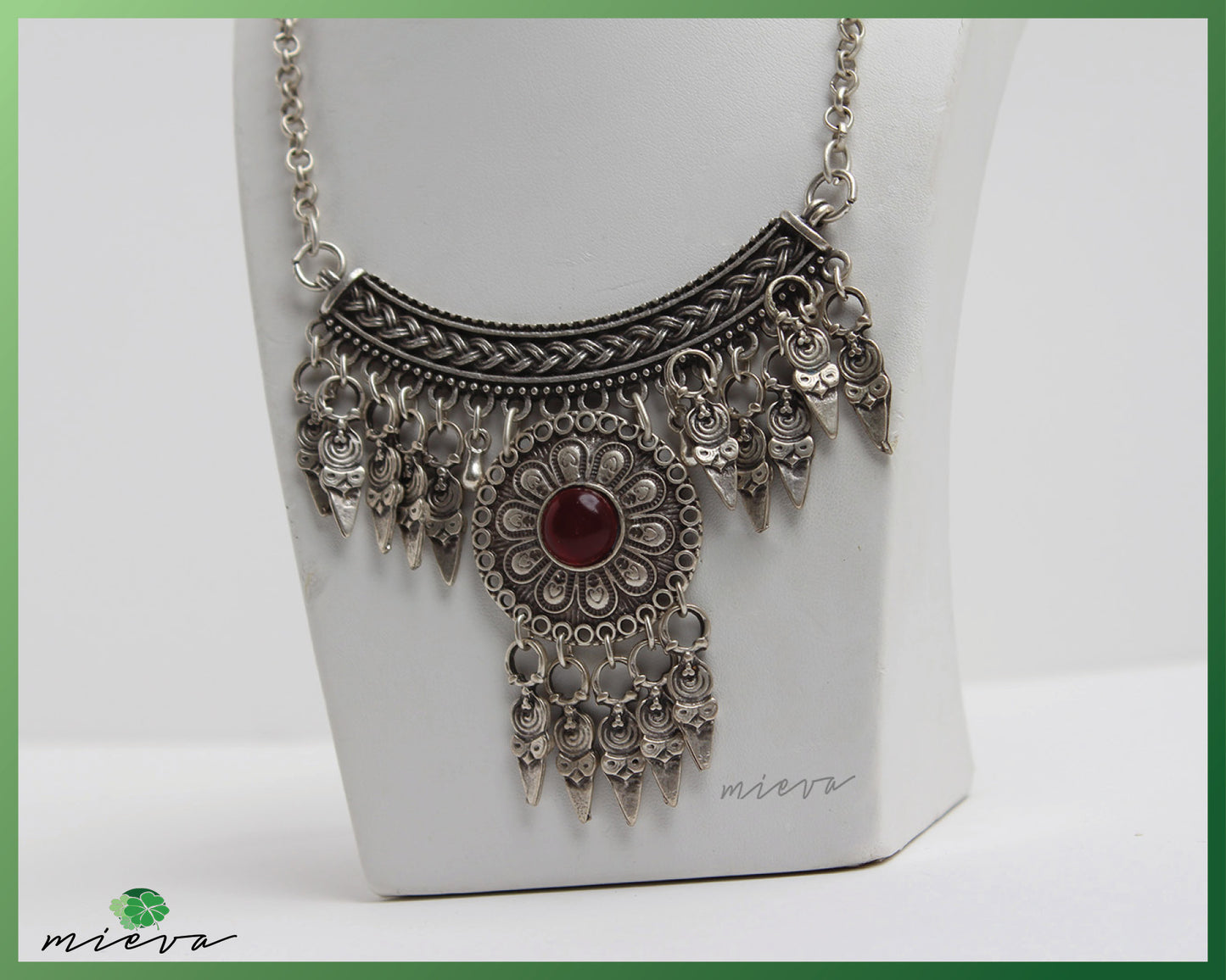 Bohemian Red Jewel Crescent Bib Necklace