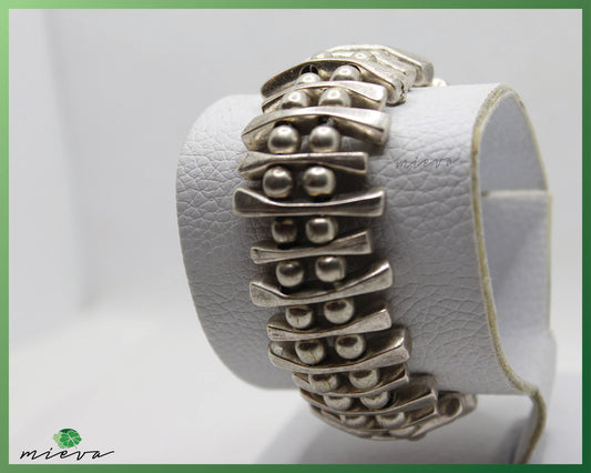 Contemporary Silver Stacked Bead Cuff Bracelet