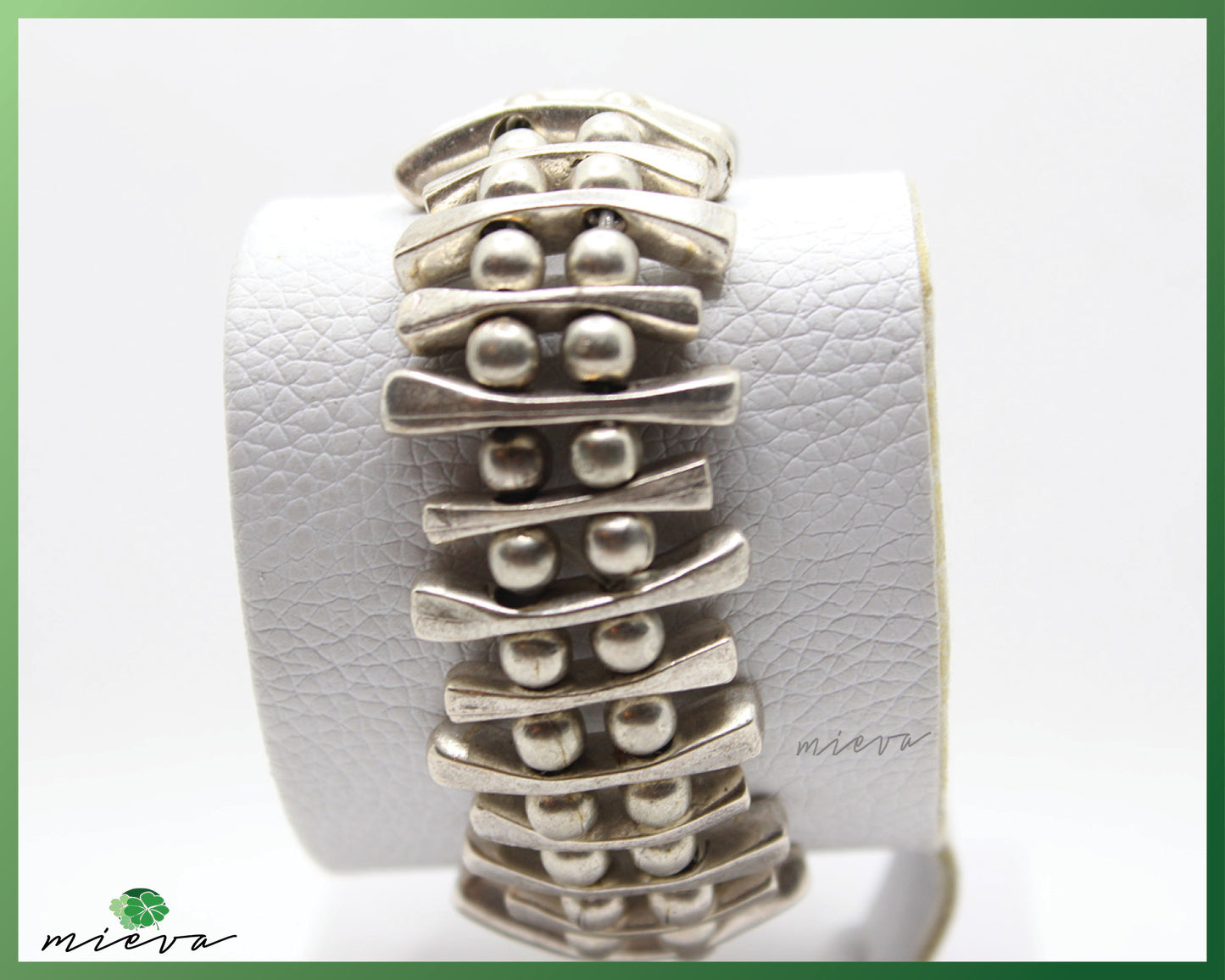 Contemporary Silver Stacked Bead Cuff Bracelet