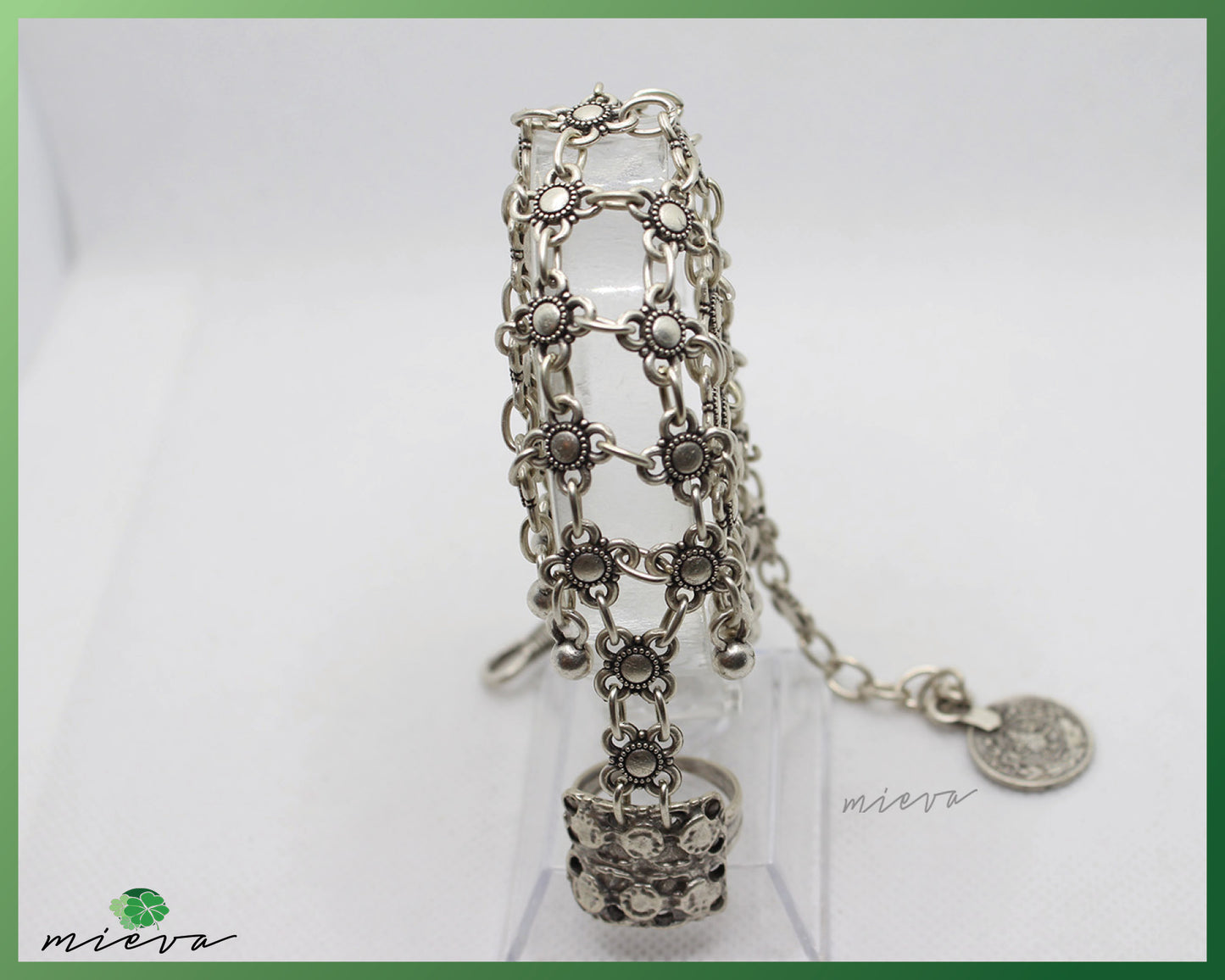Bohemian Silver Charm Cascade Bracelet with Floral Accents