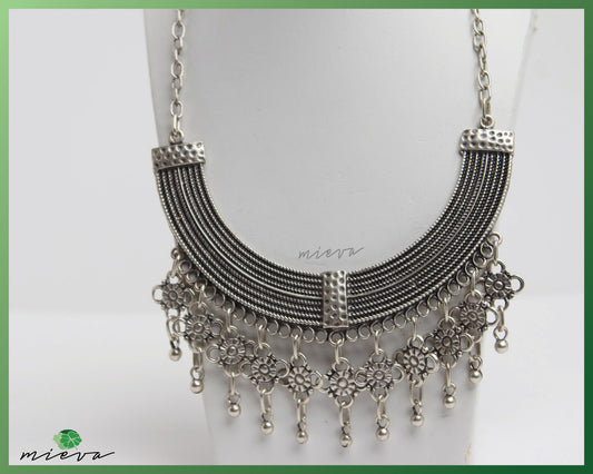 Vintage-Inspired Bohemian Chic Silver-Toned Choker Necklace