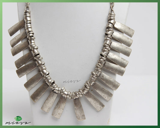 Sculptural Silver Geometric Collar Necklace