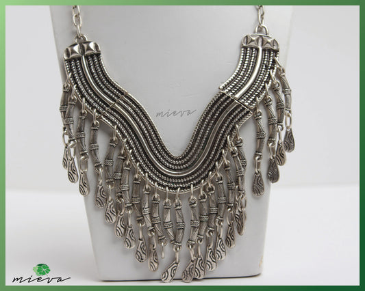 Elegant Cascading Silver Filigree Choker Necklace