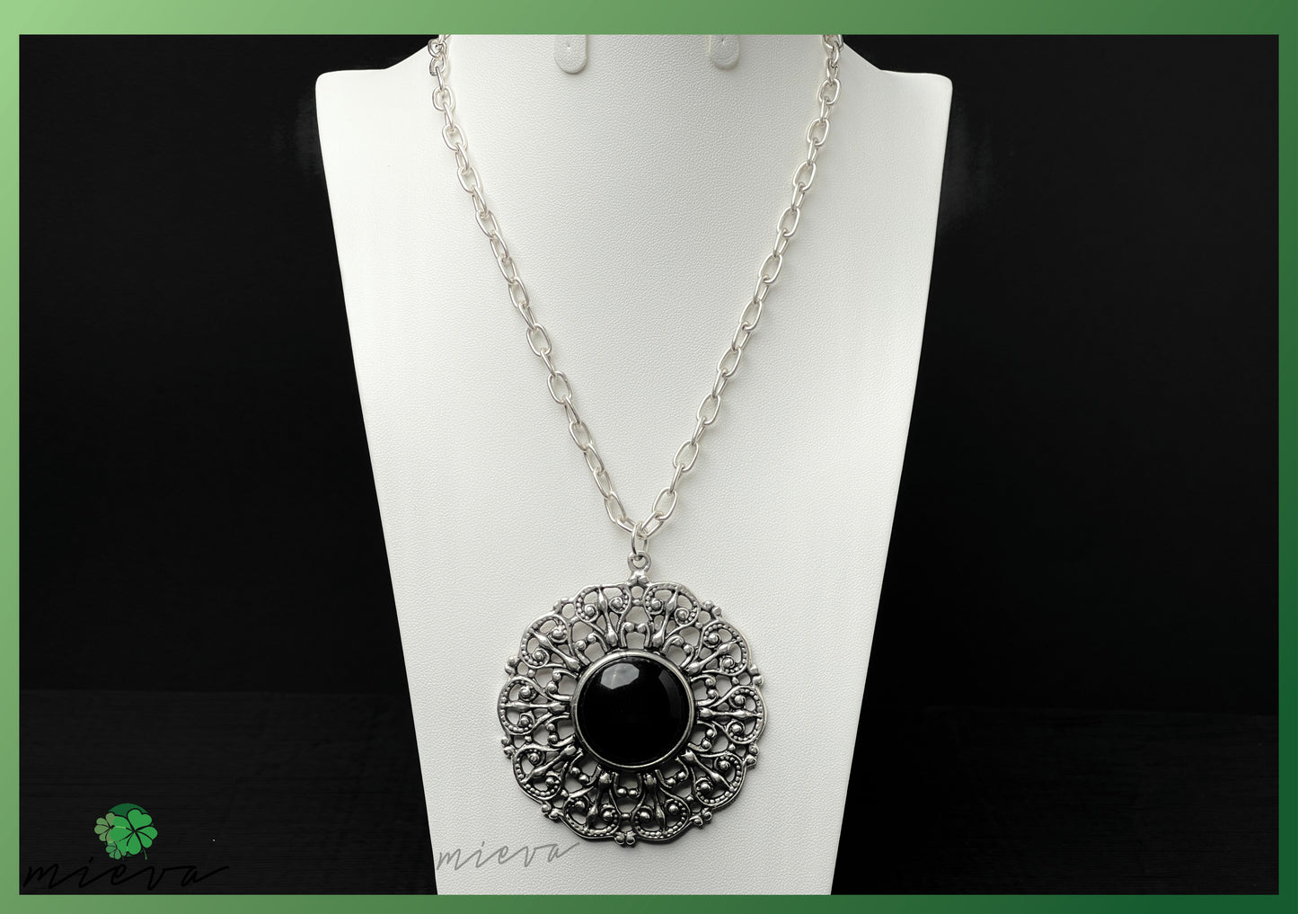 Victorian Lace Sunburst Pendant - Midnight Accent