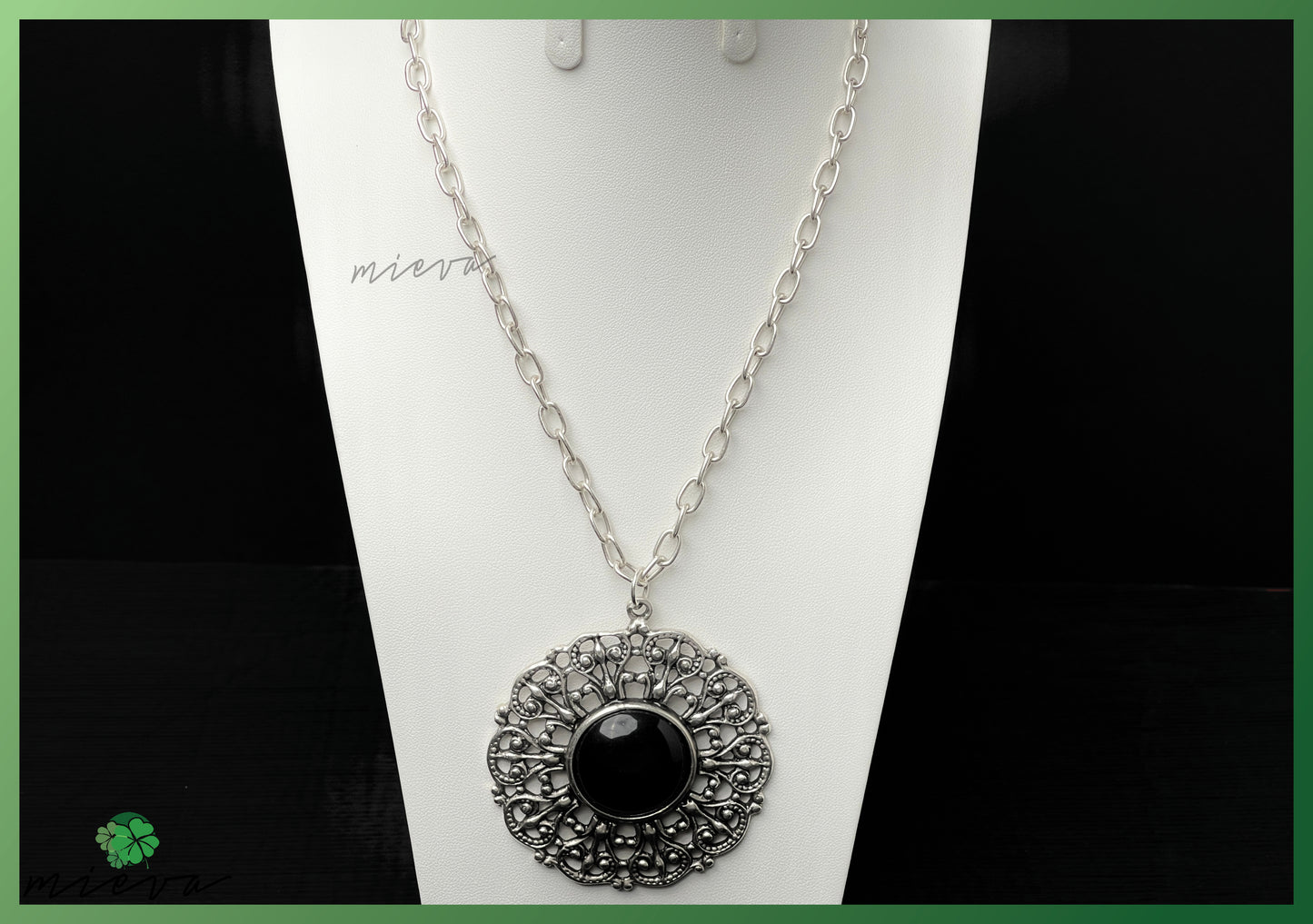 Victorian Lace Sunburst Pendant - Midnight Accent