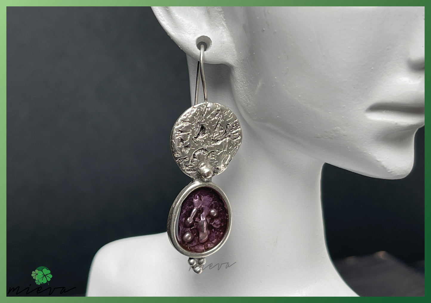 Nature's Contour Collection - Organic Silver Dangle Earrings - Royal Aubergine