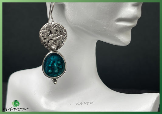 Nature's Contour Collection - Organic Silver Dangle Earrings - Oceanic Teal