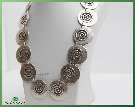 Contemporary Spiral Disc Statement Necklace