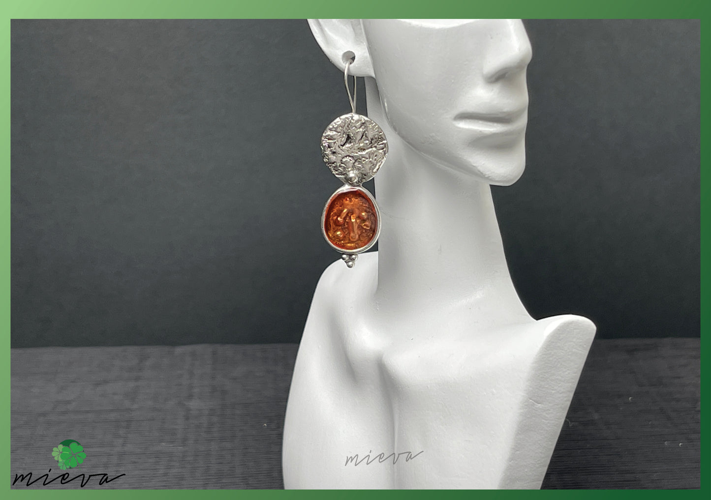 Nature's Contour Collection - Organic Silver Dangle Earrings - Sunset Amber