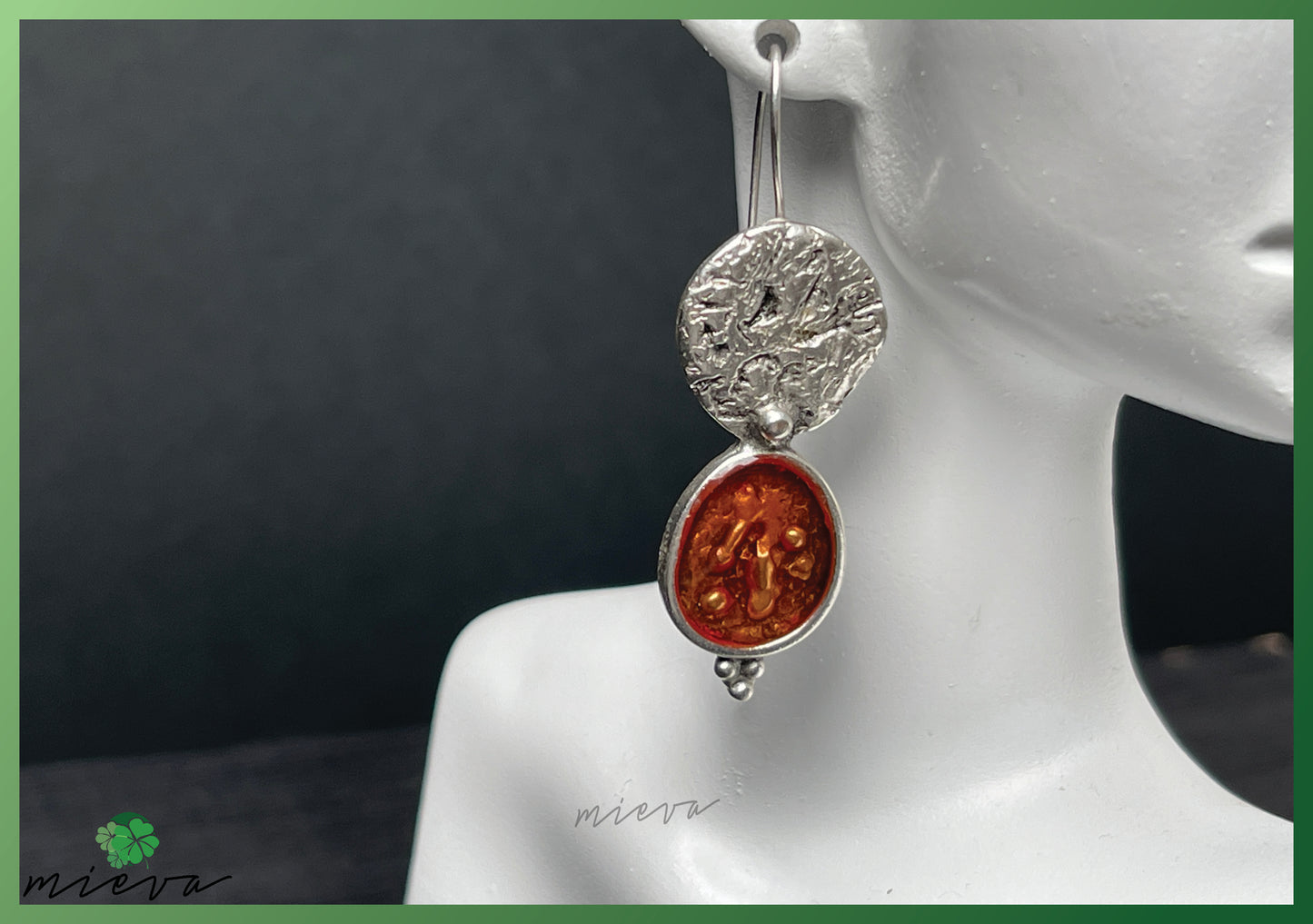 Nature's Contour Collection - Organic Silver Dangle Earrings - Sunset Amber