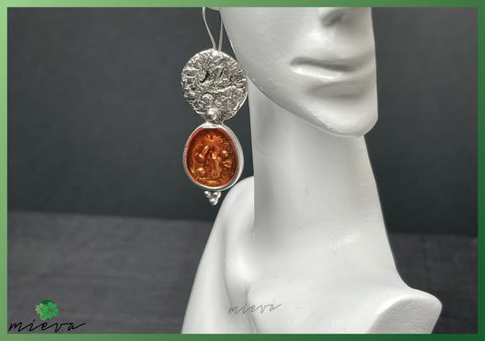 Nature's Contour Collection - Organic Silver Dangle Earrings - Sunset Amber