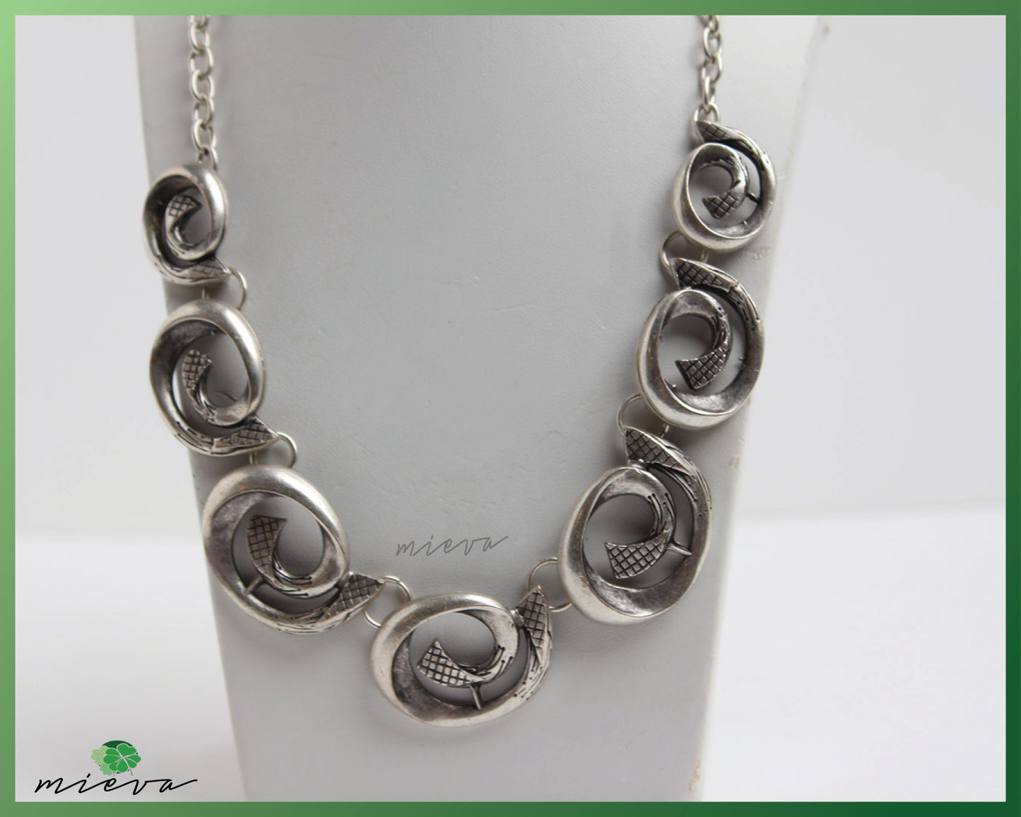 Modernist Mesh and Swirl Silver Link Necklace