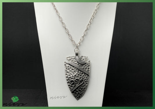 Textured Tribal Shield Pendant - Polished Pewter