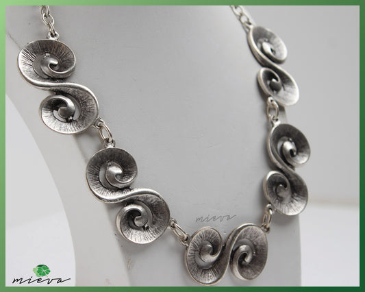 Sculptural Spiral Harmony Silver Necklace