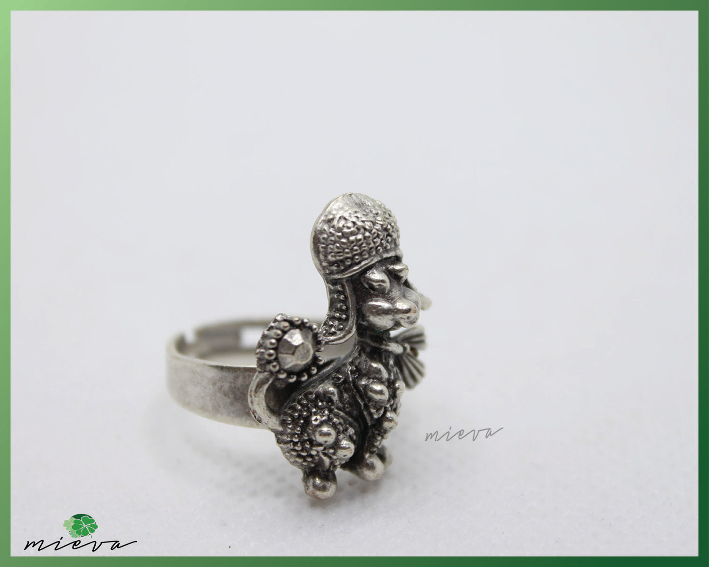 Antique Silver Poodle Ring with Floral Detailing