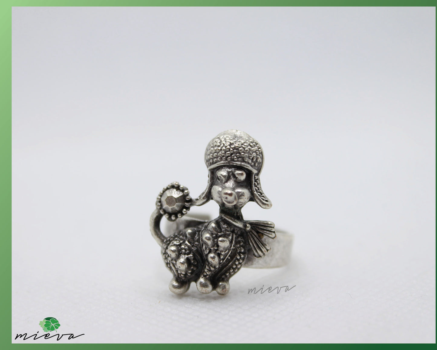 Antique Silver Poodle Ring with Floral Detailing