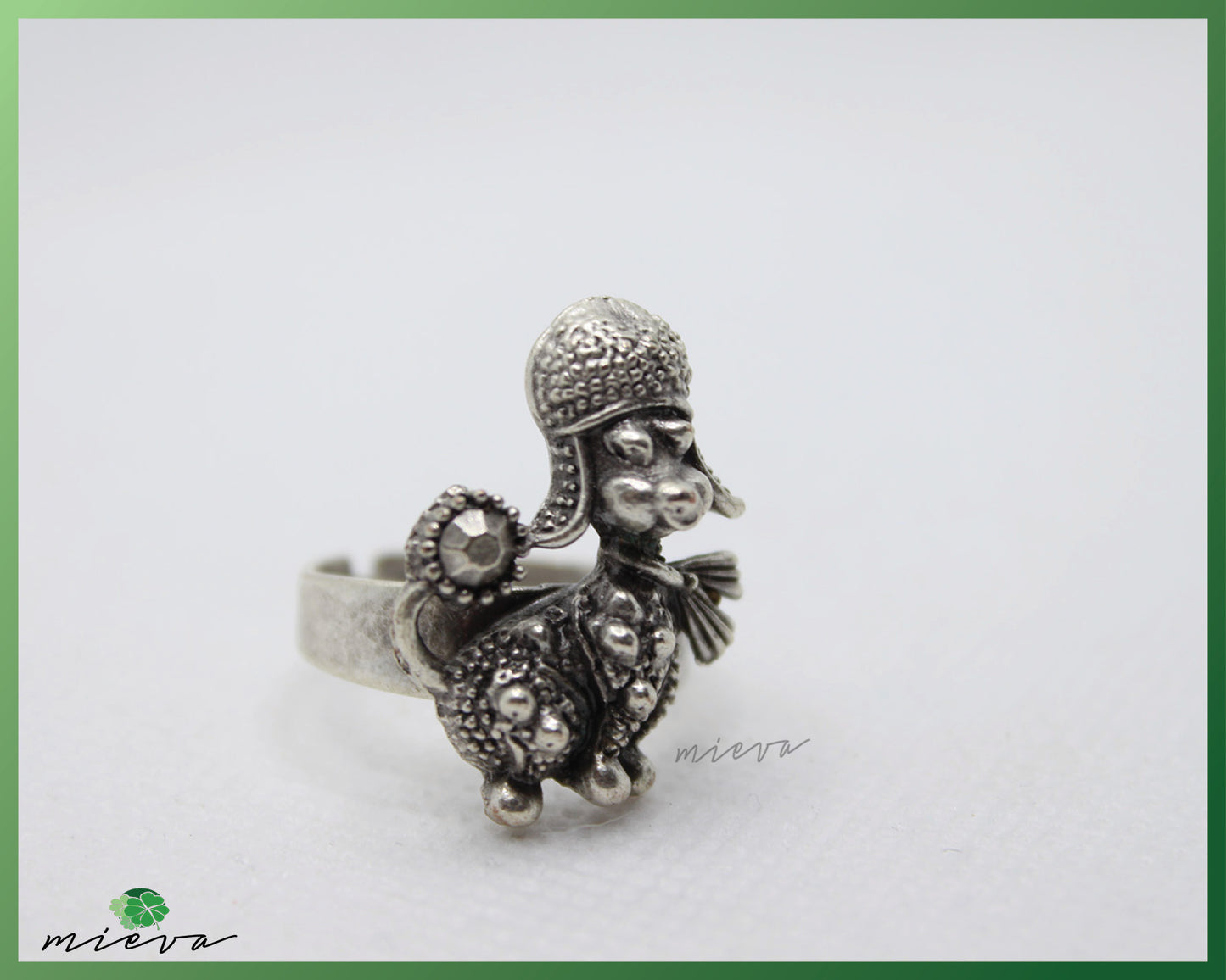 Antique Silver Poodle Ring with Floral Detailing