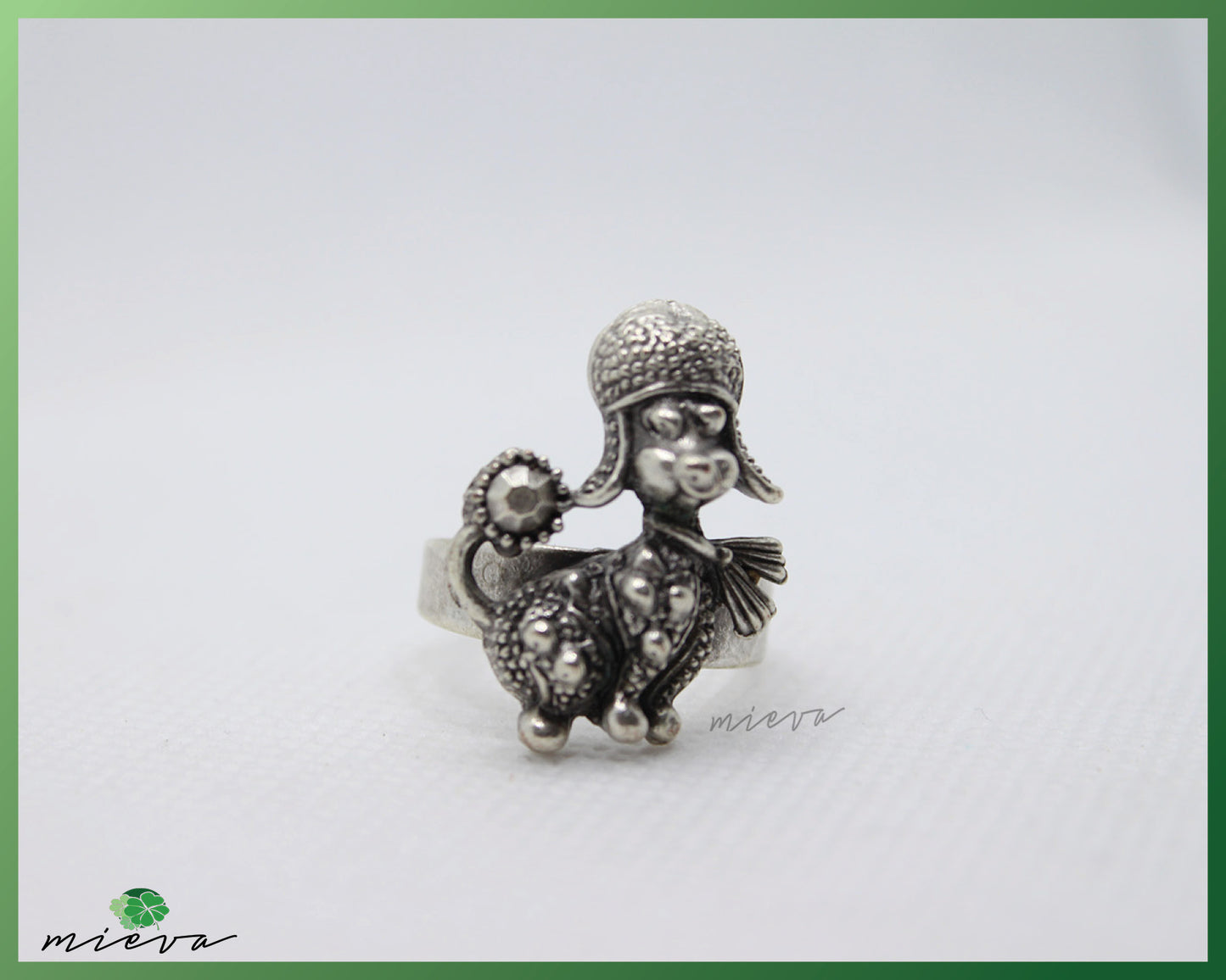 Antique Silver Poodle Ring with Floral Detailing