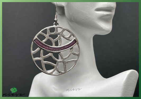 Nature's Contour Collection - Geometric Silver Hoop Earrings - Twilight Mauve