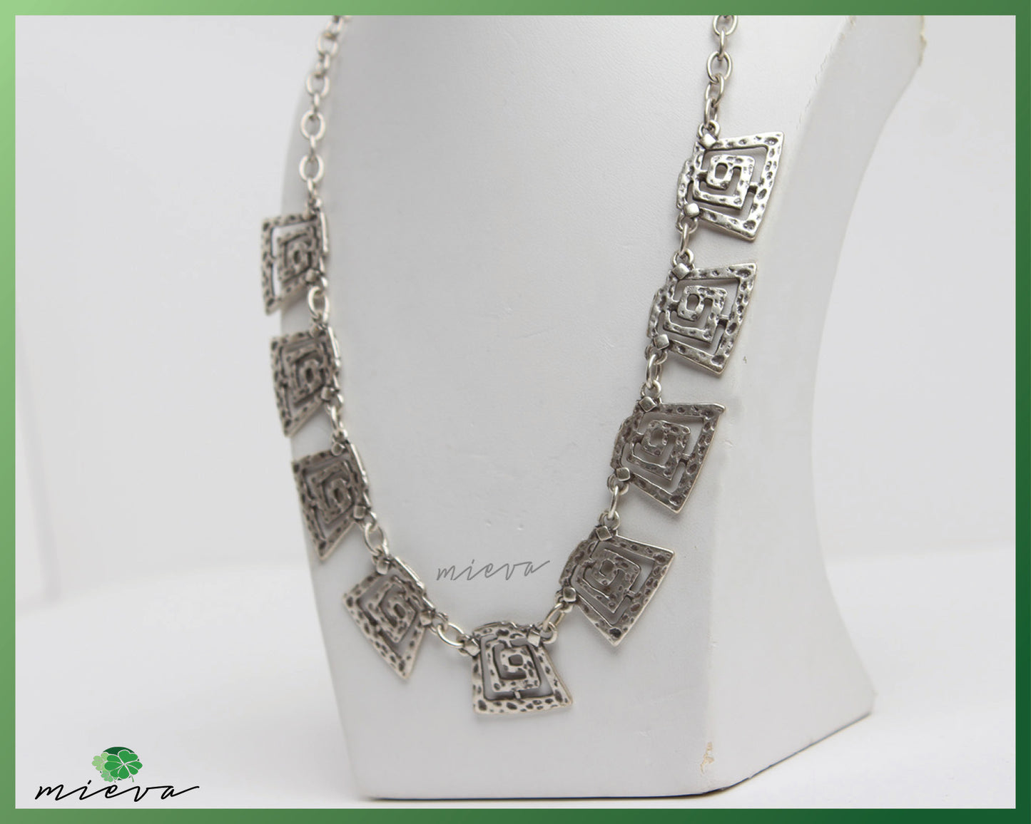 Abstract Geometric Maze Silver Link Necklace