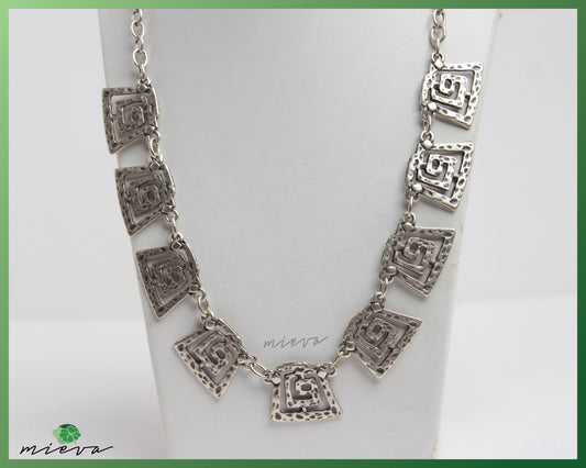 Abstract Geometric Maze Silver Link Necklace